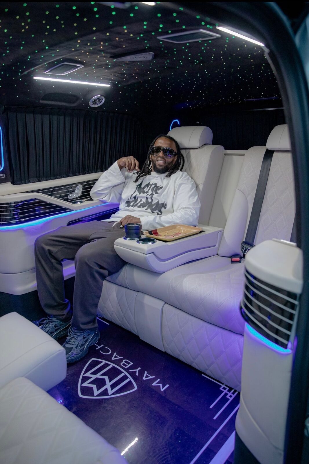 Guest relaxing in the Maybach V-Class